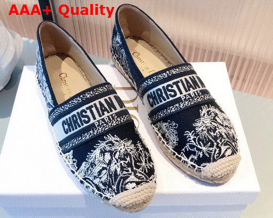 Dior Granville Espadrille Deep Blue Toile de Jouy Reverse Embroidered Cotton Replica