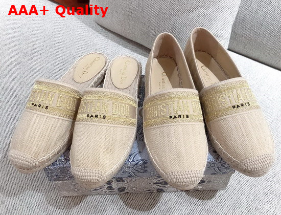 Dior Granville Espadrille Gold Tone Metallic Thread Embroidered Cotton Replica