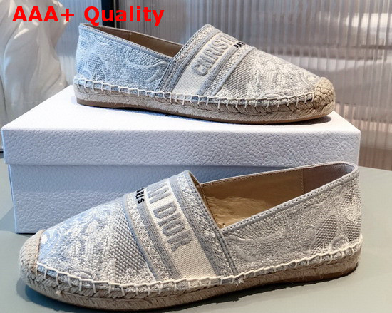 Dior Granville Espadrille Gray Toile de Jouy Reverse Embroidered Cotton Replica