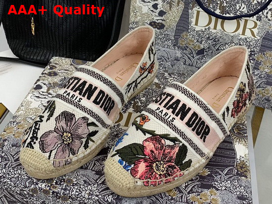 Dior Granville Espadrille Multicolor Mille Fleurs Embroidered Cotton Replica