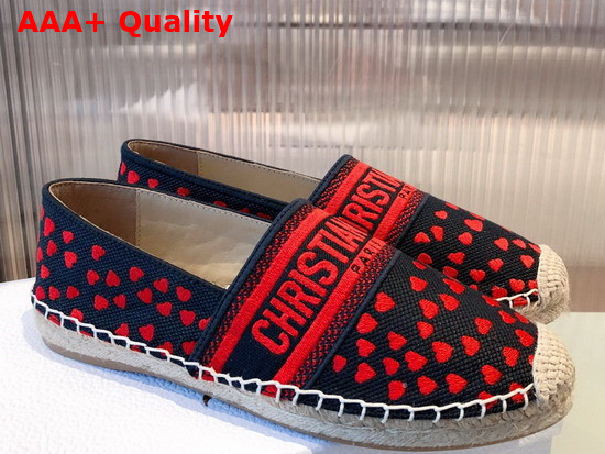 Dior Granville Espadrille Navy Blue and Red Hearts I Love Paris Embroidered Cotton Replica