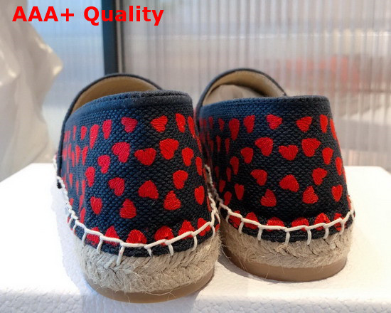 Dior Granville Espadrille Navy Blue and Red Hearts I Love Paris Embroidered Cotton Replica