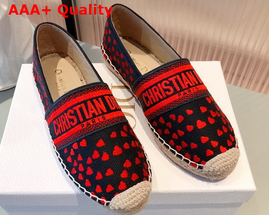 Dior Granville Espadrille Navy Blue and Red Hearts I Love Paris Embroidered Cotton Replica