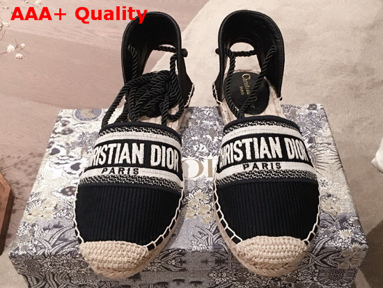 Dior Granville Espadrille in Black Embroidered Cotton Replica