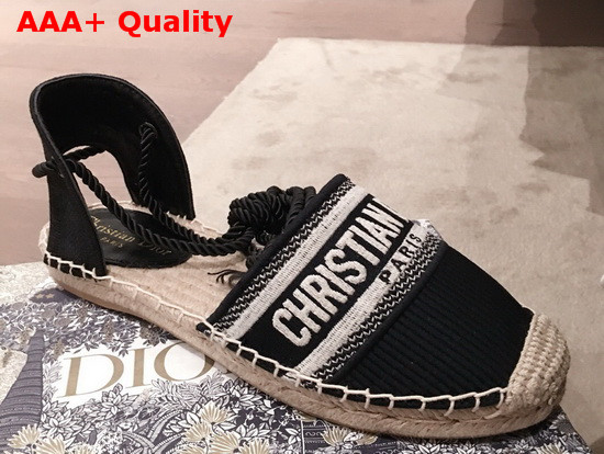 Dior Granville Espadrille in Black Embroidered Cotton Replica