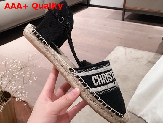 Dior Granville Espadrille in Black Embroidered Cotton Replica