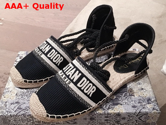 Dior Granville Espadrille in Black Embroidered Cotton Replica