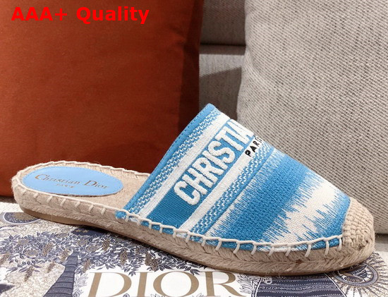 Dior Granville Mule Sky Blue D Stripes Embroidered Cotton Replica