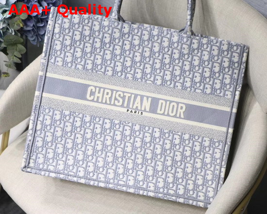 Dior Gray Dior Book Tote with Dior Oblique Embroidery Replica