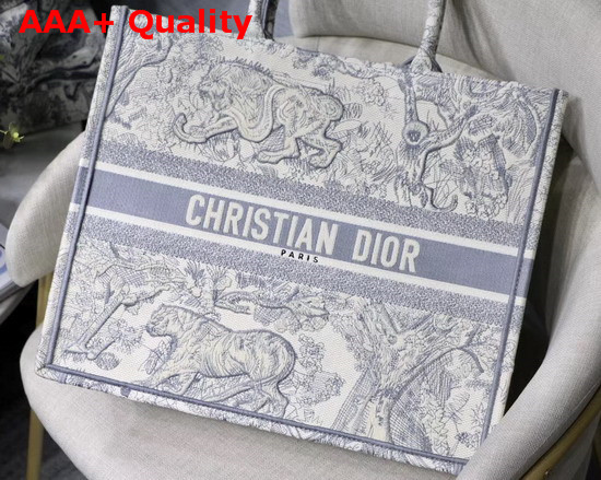 Dior Gray Dior Book Tote with Dioriviera Toile De Jouy Embroidery Replica