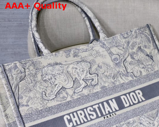 Dior Gray Dior Book Tote with Dioriviera Toile De Jouy Embroidery Replica