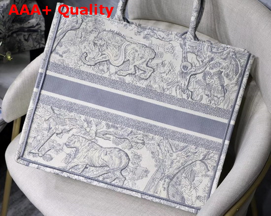 Dior Gray Dior Book Tote with Dioriviera Toile De Jouy Embroidery Replica