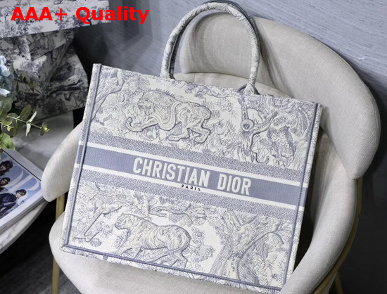 Dior Gray Dior Book Tote with Dioriviera Toile De Jouy Embroidery Replica