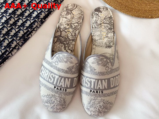 Dior Gray Dior Off Toile de Jouy Canvas Embroidered Cotton Mule Replica