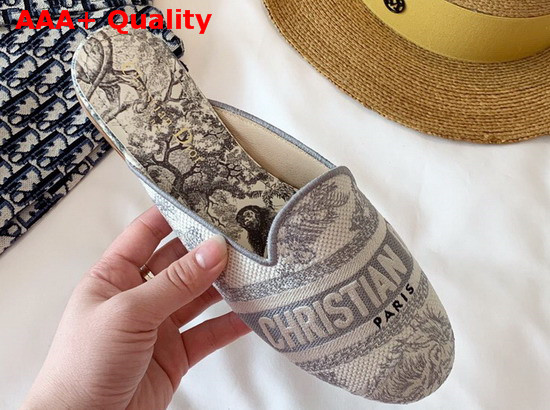 Dior Gray Dior Off Toile de Jouy Canvas Embroidered Cotton Mule Replica