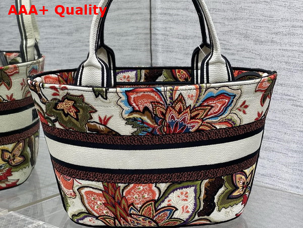 Dior Hat Basket Bag Natural Multicolor Albero Della Vita Embroidery Replica