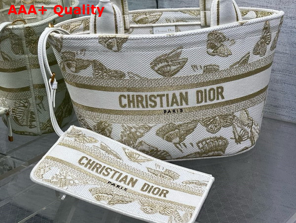 Dior Hat Basket Bag White and Gold tone Gradient Butterflies Embroidery Replica