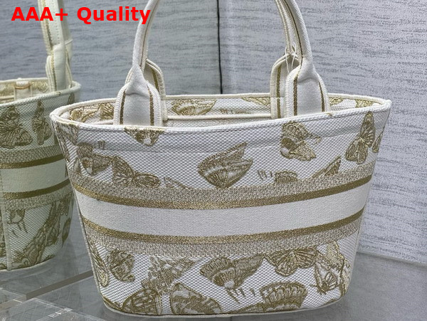 Dior Hat Basket Bag White and Gold tone Gradient Butterflies Embroidery Replica