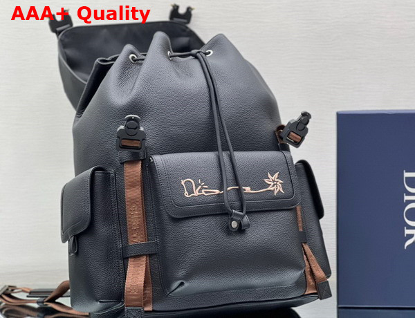 Dior Hit The Road Cactus Jack Dior Backpack Black Grained Calfskin with Embroidered Signature Replica