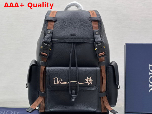 Dior Hit The Road Cactus Jack Dior Backpack Black Grained Calfskin with Embroidered Signature Replica