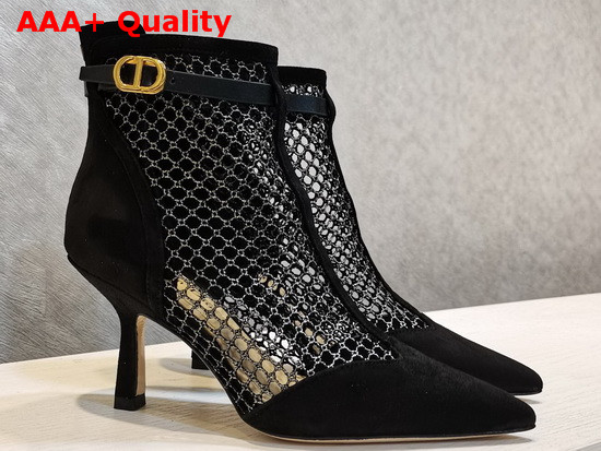 Dior I Heeled Ankle Boot Black Suede Calfskin Mesh Replica