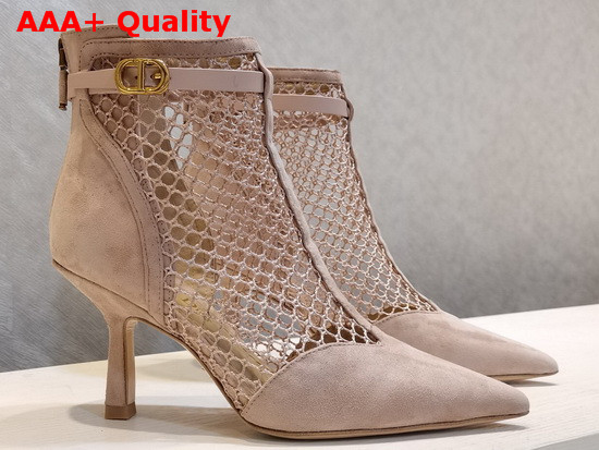 Dior I Heeled Ankle Boot Nude Suede Calfskin Mesh Replica