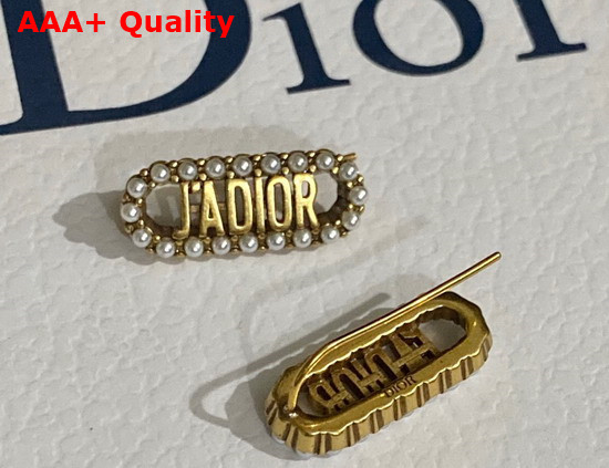 Dior J Adior Earrings Antique Gold Finish Metal and White Resin Pearls Replica