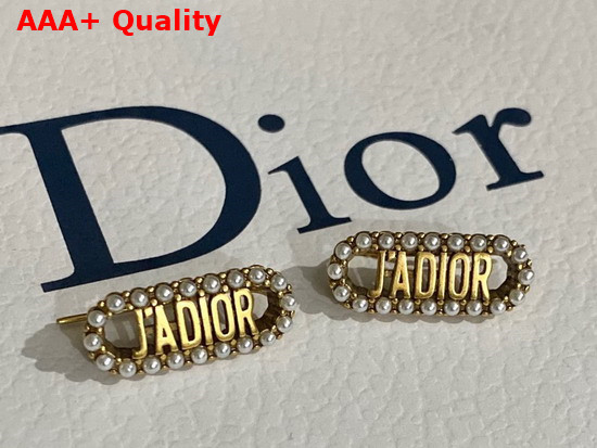 Dior J Adior Earrings Antique Gold Finish Metal and White Resin Pearls Replica