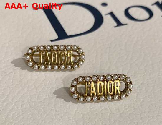 Dior J Adior Earrings Antique Gold Finish Metal and White Resin Pearls Replica