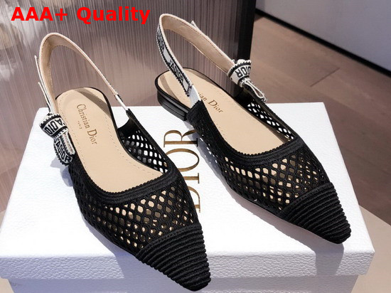 Dior J Adior Slingback Ballerina Flat Black Mesh Embroidery Replica