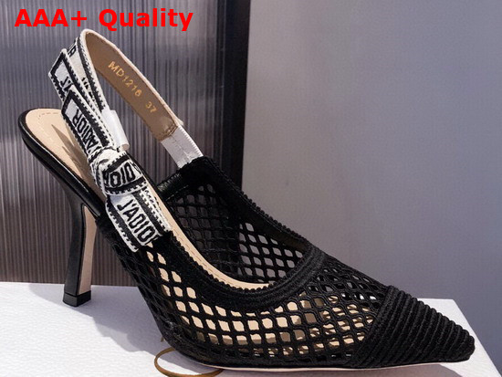 Dior J Adior Slingback Pump Black Mesh Embroidery Replica