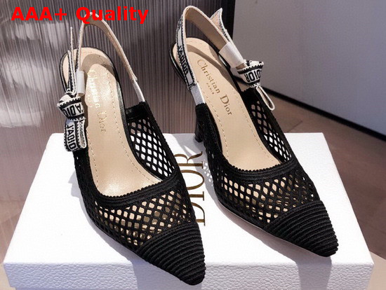 Dior J Adior Slingback Pump Black Mesh Embroidery Replica