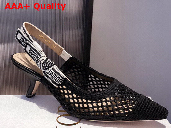 Dior J Adior Slingback Pump Black Mesh Embroidery Replica