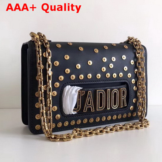 Dior J Adior Stud Flap Bag in Black Calfskin Leather Replica