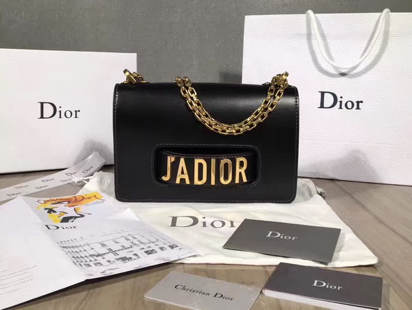 Dior J adior Flap Bag with Chain in Black Calfskin For Sale