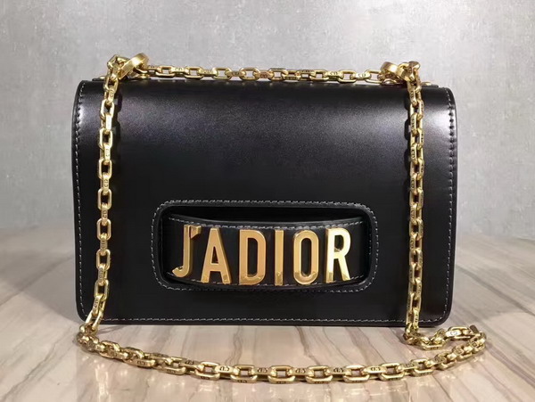 Dior J adior Flap Bag with Chain in Black Calfskin For Sale