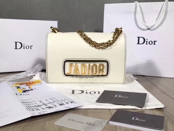 Dior J adior Flap Bag with Chain in Off White Calfskin For Sale