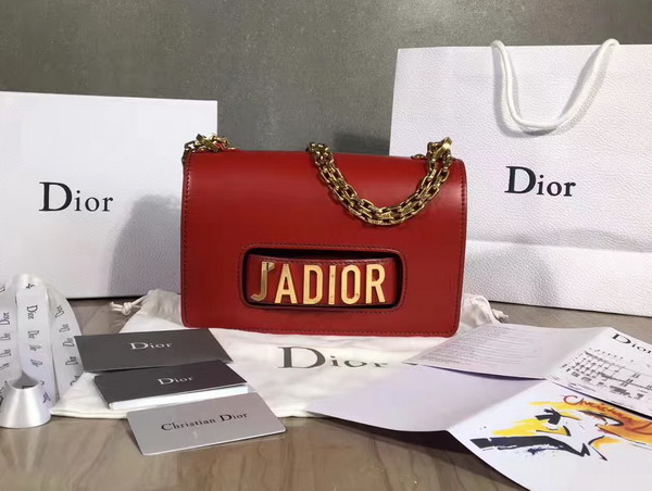 Dior J adior Flap Bag with Chain in Red Calfskin For Sale