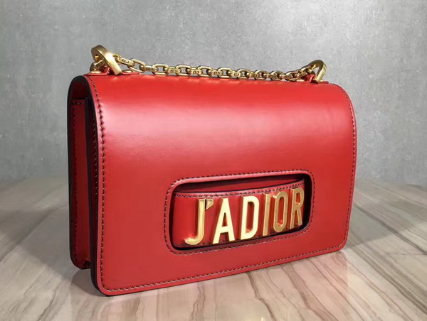 Dior J adior Flap Bag with Chain in Red Calfskin For Sale