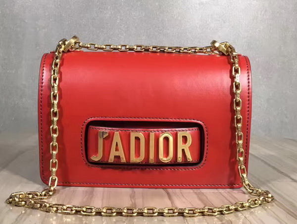 Dior J adior Flap Bag with Chain in Red Calfskin For Sale