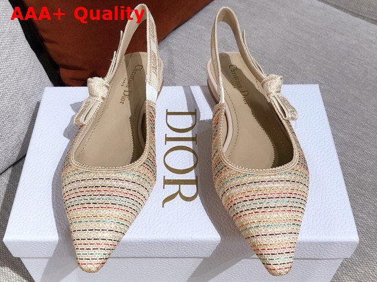 Dior J adior Slingback Ballerina Flat Multicolor Dior Gold Metallic Thread Embroidered Cotton Replica