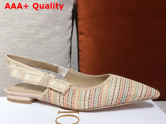 Dior J adior Slingback Ballerina Flat Multicolor Dior Gold Metallic Thread Embroidered Cotton Replica