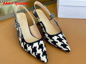 Dior J adior Slingback Pump Black and White Cotton Embroidery with Micro Houndstooth Motif Replica