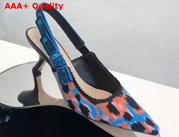 Dior J adior Slingback Pump Blue Multicolor Mizza Cotton Embroidery Replica