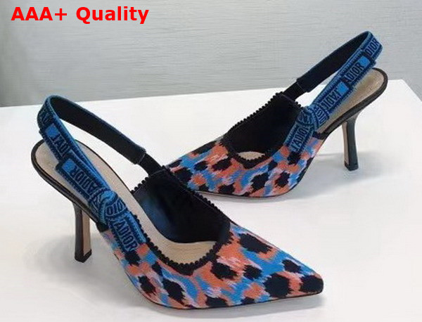 Dior J adior Slingback Pump Blue Multicolor Mizza Cotton Embroidery Replica