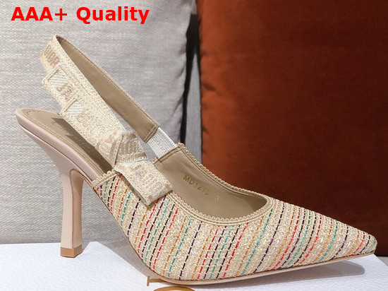 Dior J adior Slingback Pump Multicolor Dior Gold Metallic Thread Embroidered Cotton Replica