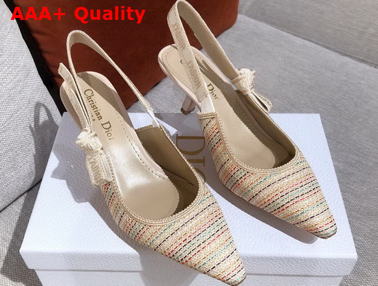 Dior J adior Slingback Pump Multicolor Dior Gold Metallic Thread Embroidered Cotton Replica