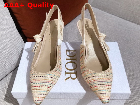 Dior J adior Slingback Pump Multicolor Dior Gold Metallic Thread Embroidered Cotton Replica