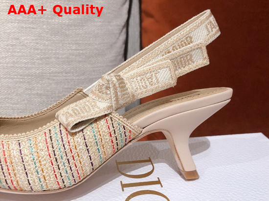 Dior J adior Slingback Pump Multicolor Dior Gold Metallic Thread Embroidered Cotton Replica