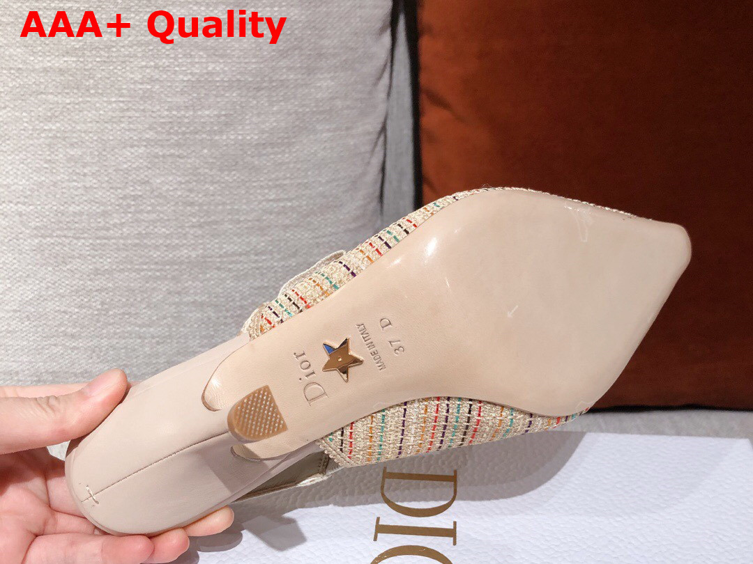 Dior J adior Slingback Pump Multicolor Dior Gold Metallic Thread Embroidered Cotton Replica